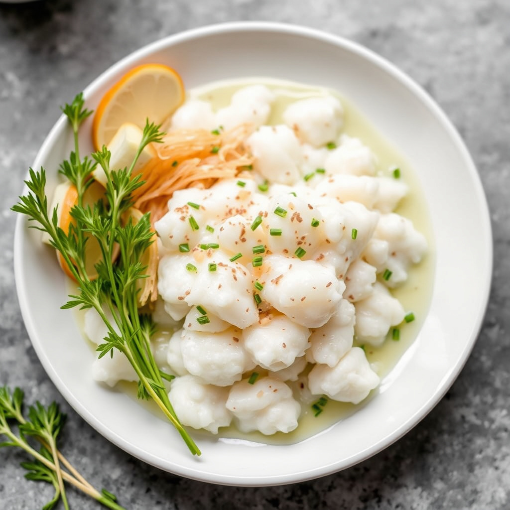 Kremet kokos-tapioka med estragonsaus