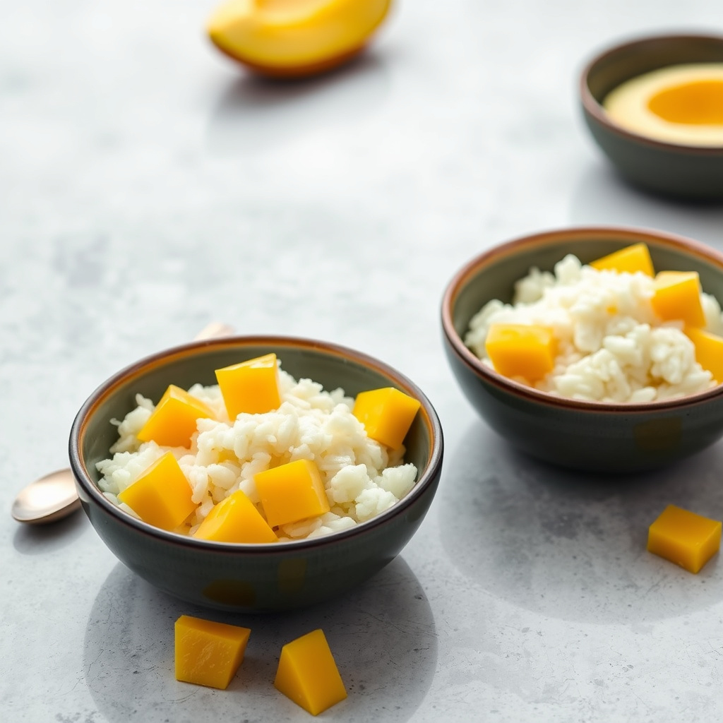 Kokosmelk- og klebrig ris med mango