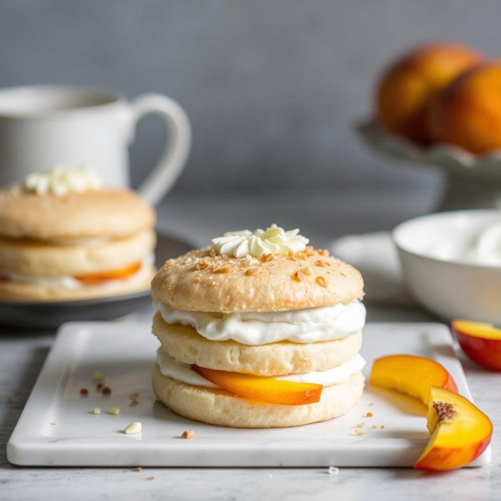 Kokosnøtt-shortcakes med fersken og hvit sjokoladekrem