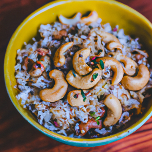 Kokosnøttkrydret ris med cashewnøtter