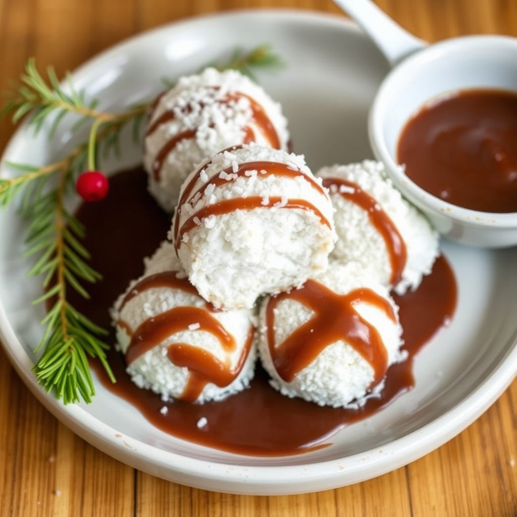 Kokosnøttkuler med mocha-saus