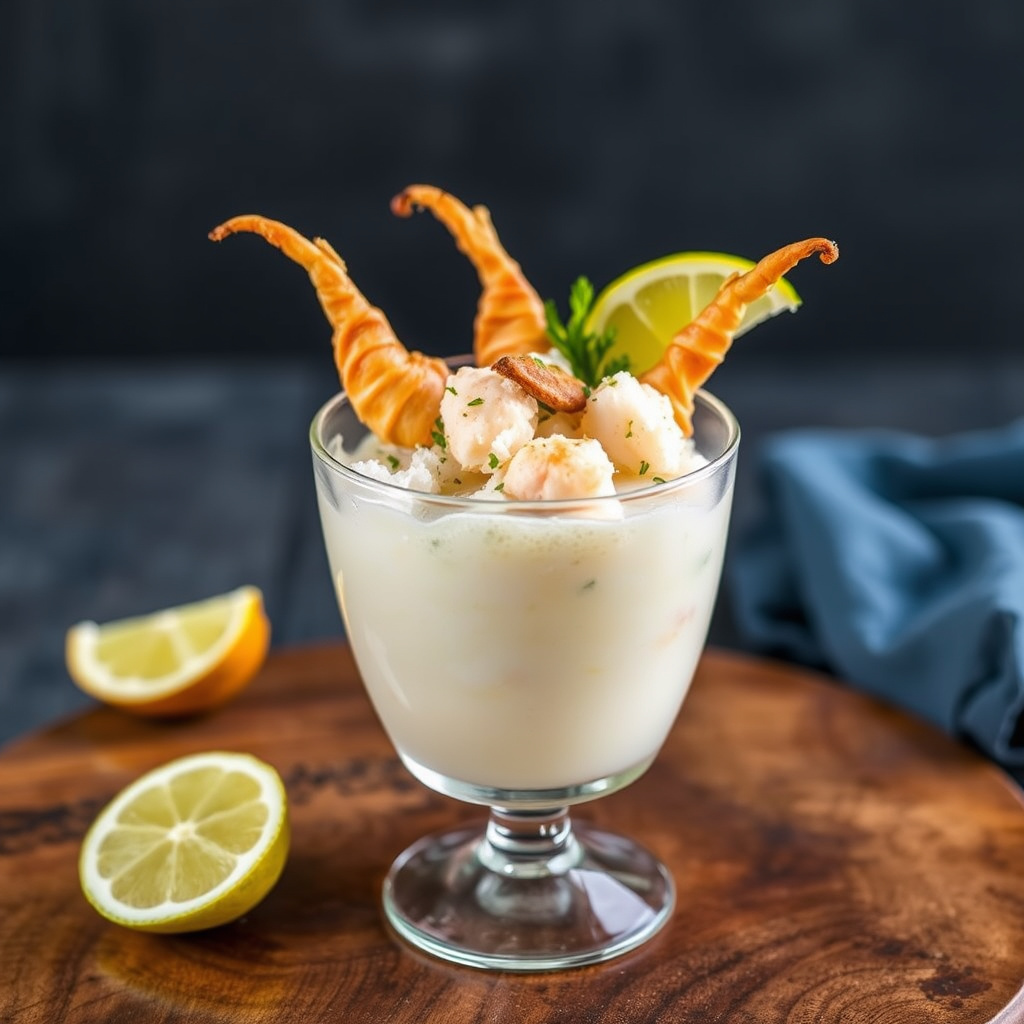 Tropisk skalldyrcocktail i kokosnøttskall