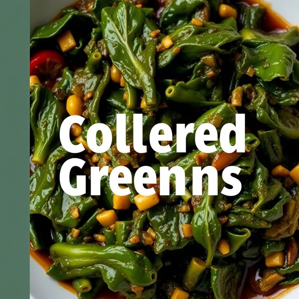 Kokte collard greens med bacon og løk