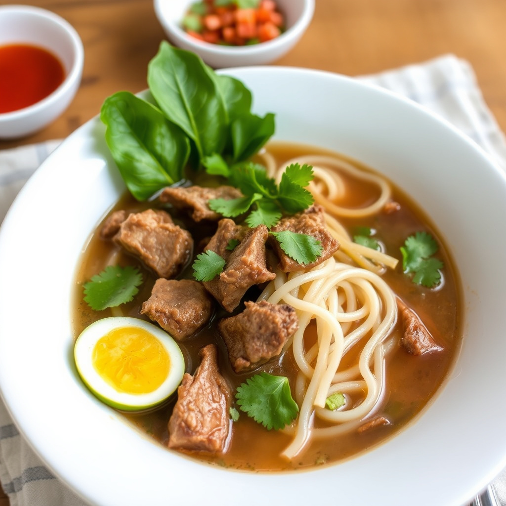 Kortversjon Bun Bo Hue (vietnamesisk biff- og svinesuppe med nudler)