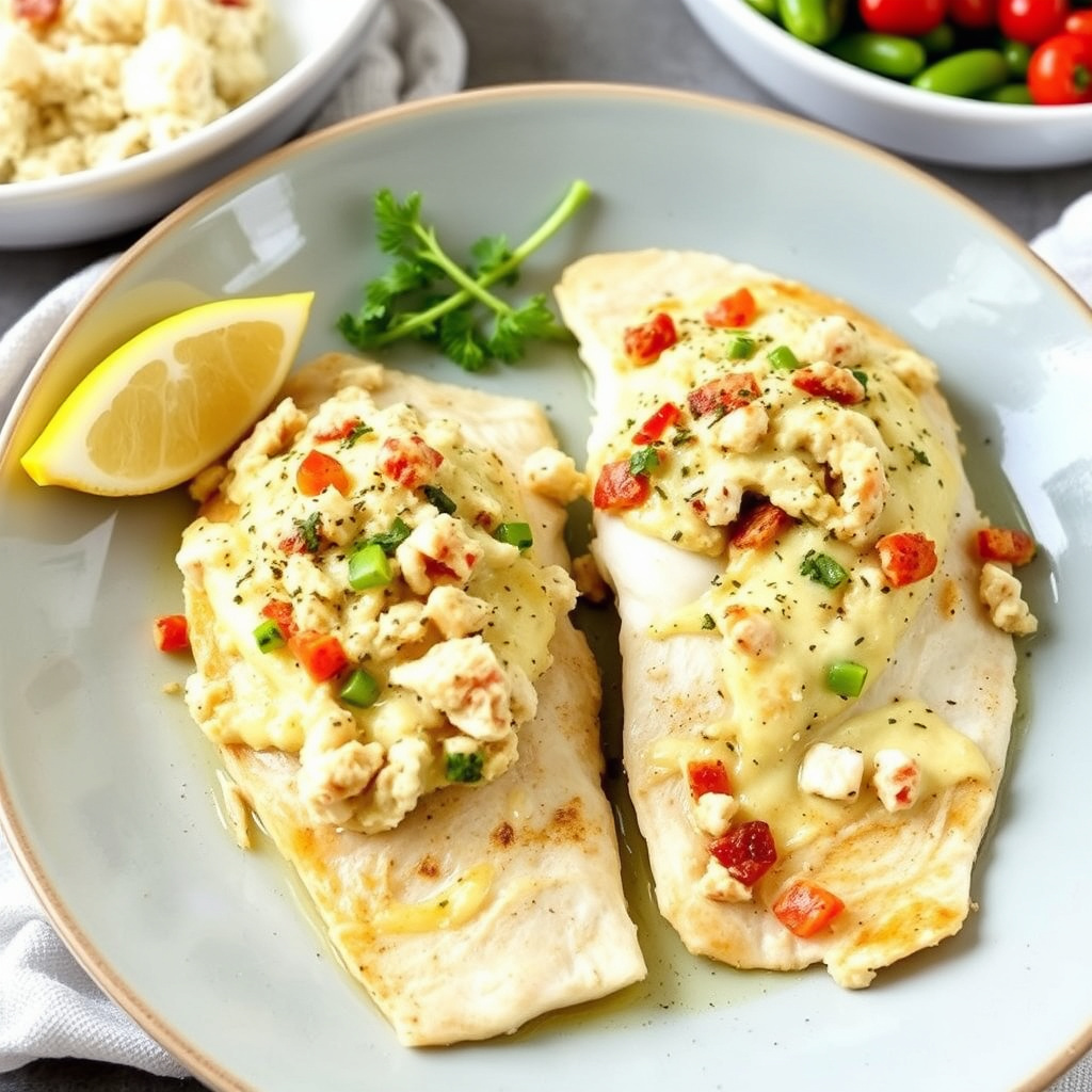 Rødspettefileter fylt med krabbe