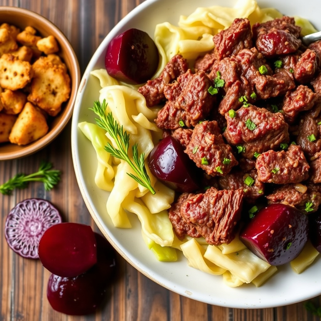 Kraftig biff med kål og rødbeter