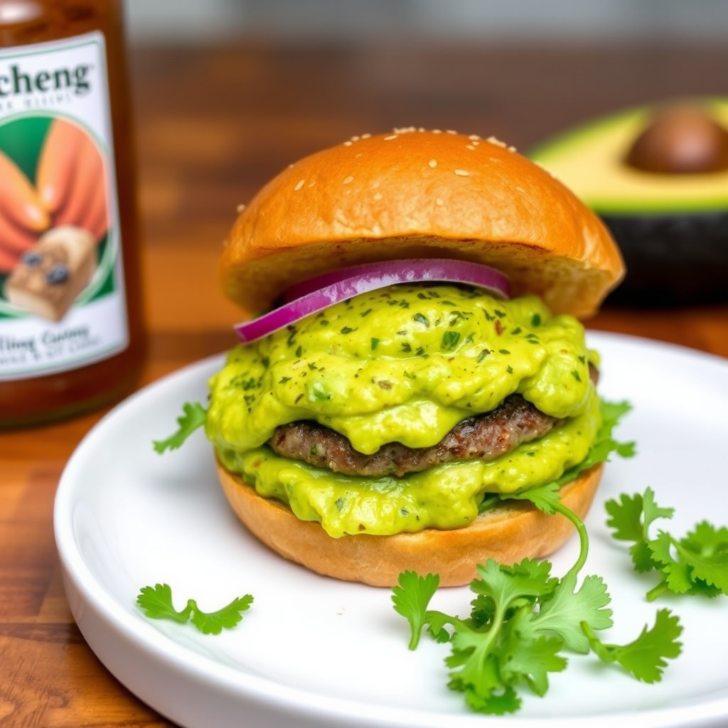 Kraftig hvitløksguacamole-burger