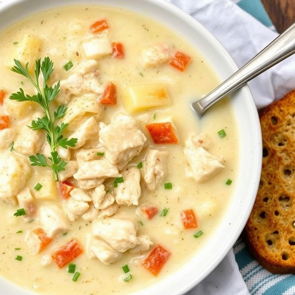 Kraftig kylling- og grønnsakssuppe