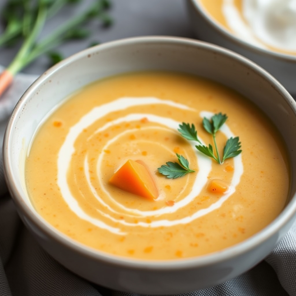 Kremet chia-, kokos- og ingefær- og gulrotsuppe