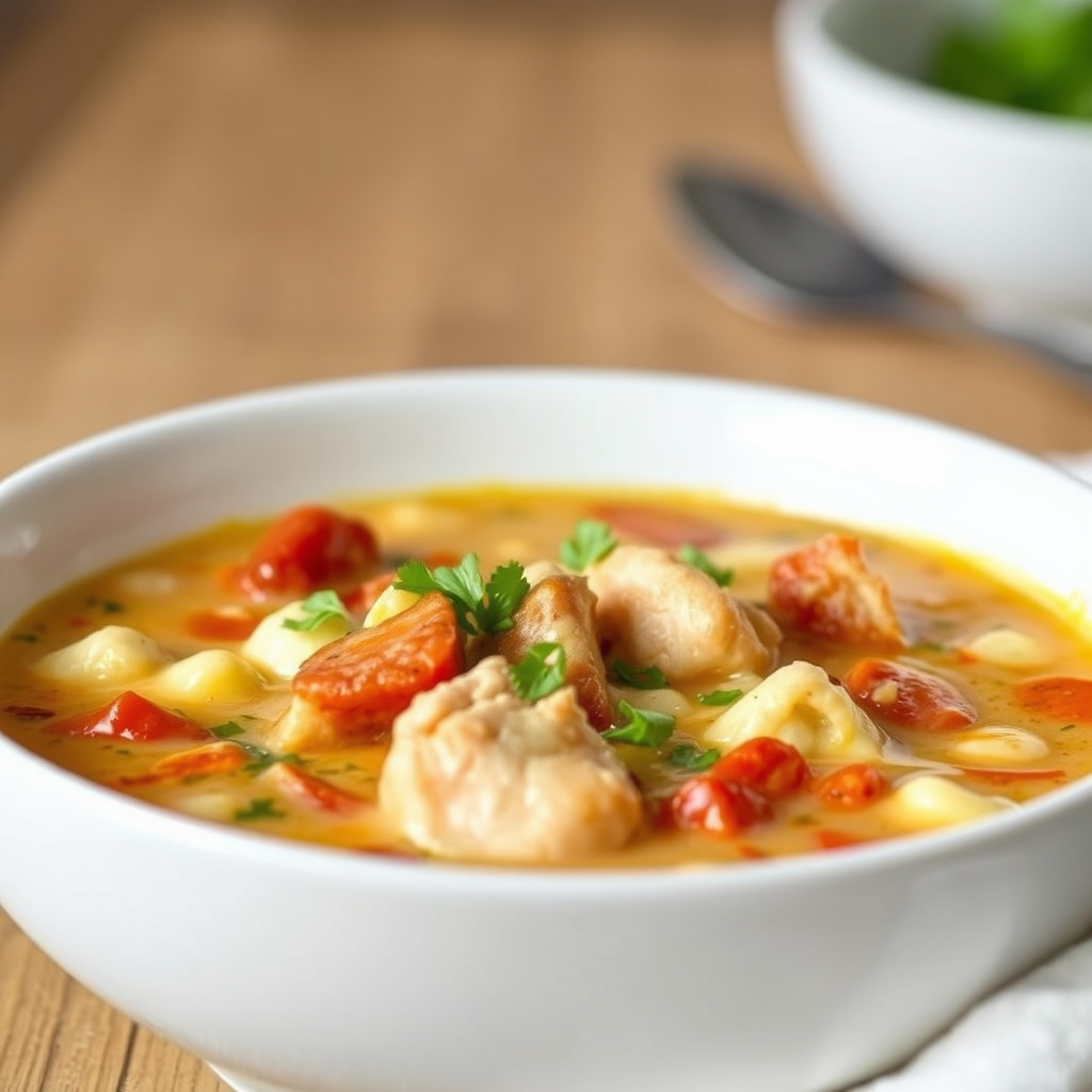 Kremet chorizo- og kyllingsuppe