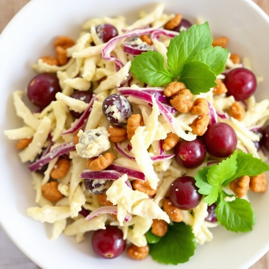 Kremet kålsalat med druer og valnøtter