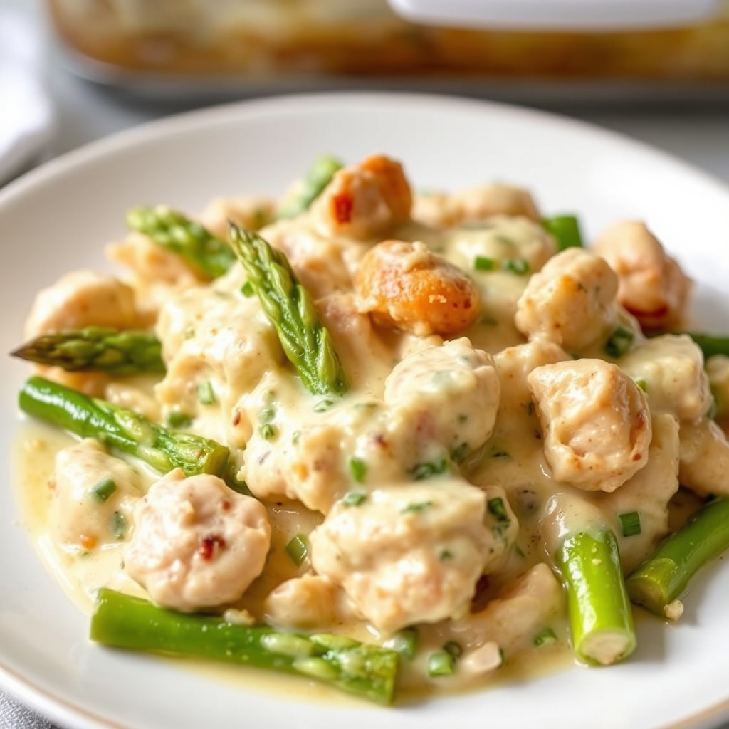 Kremet kylling- og aspargescasserolle