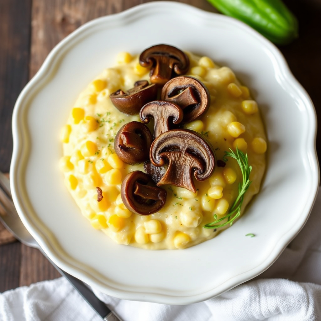 Kremet maispudding med sopp