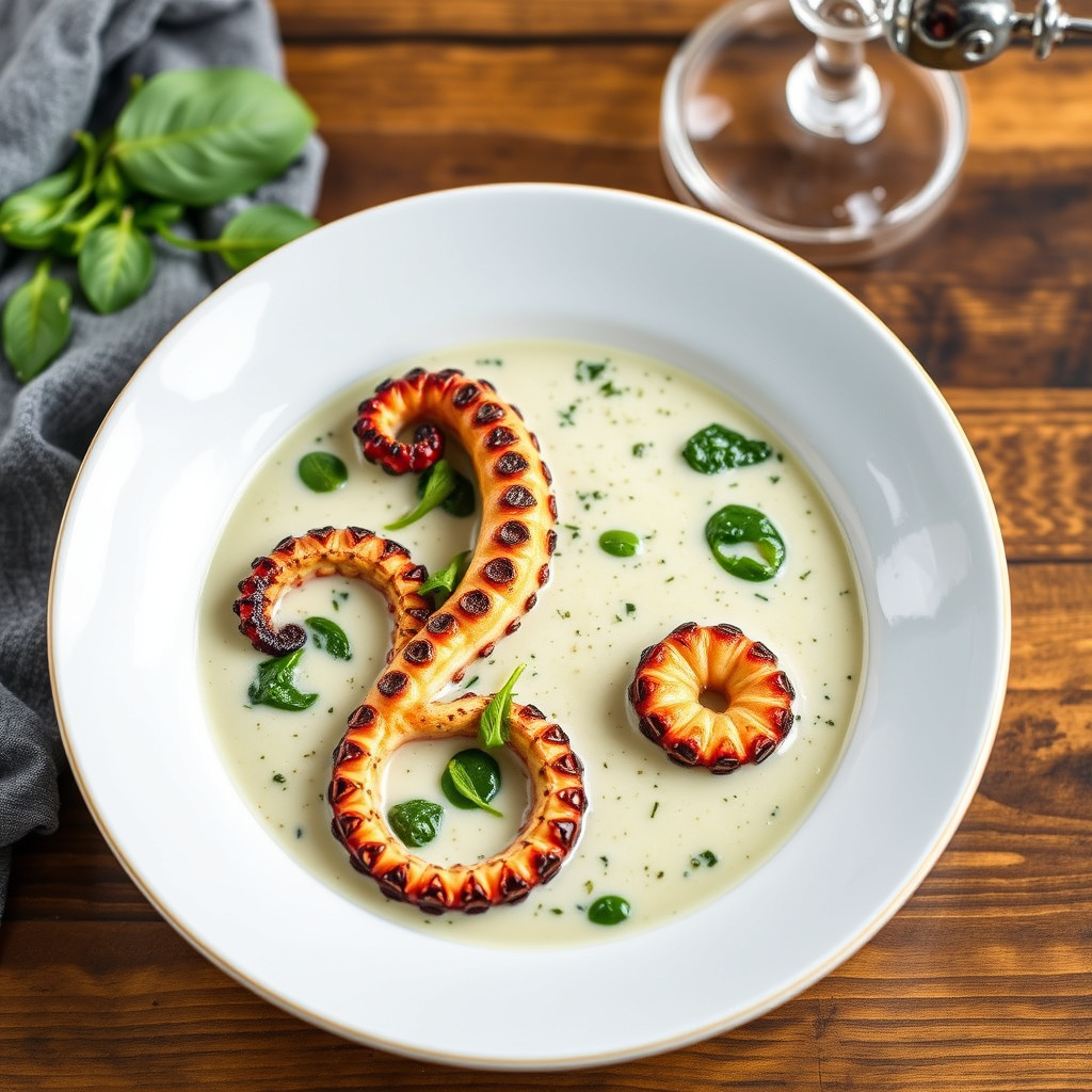 Kremet spinatsuppe med grillet blekksprut