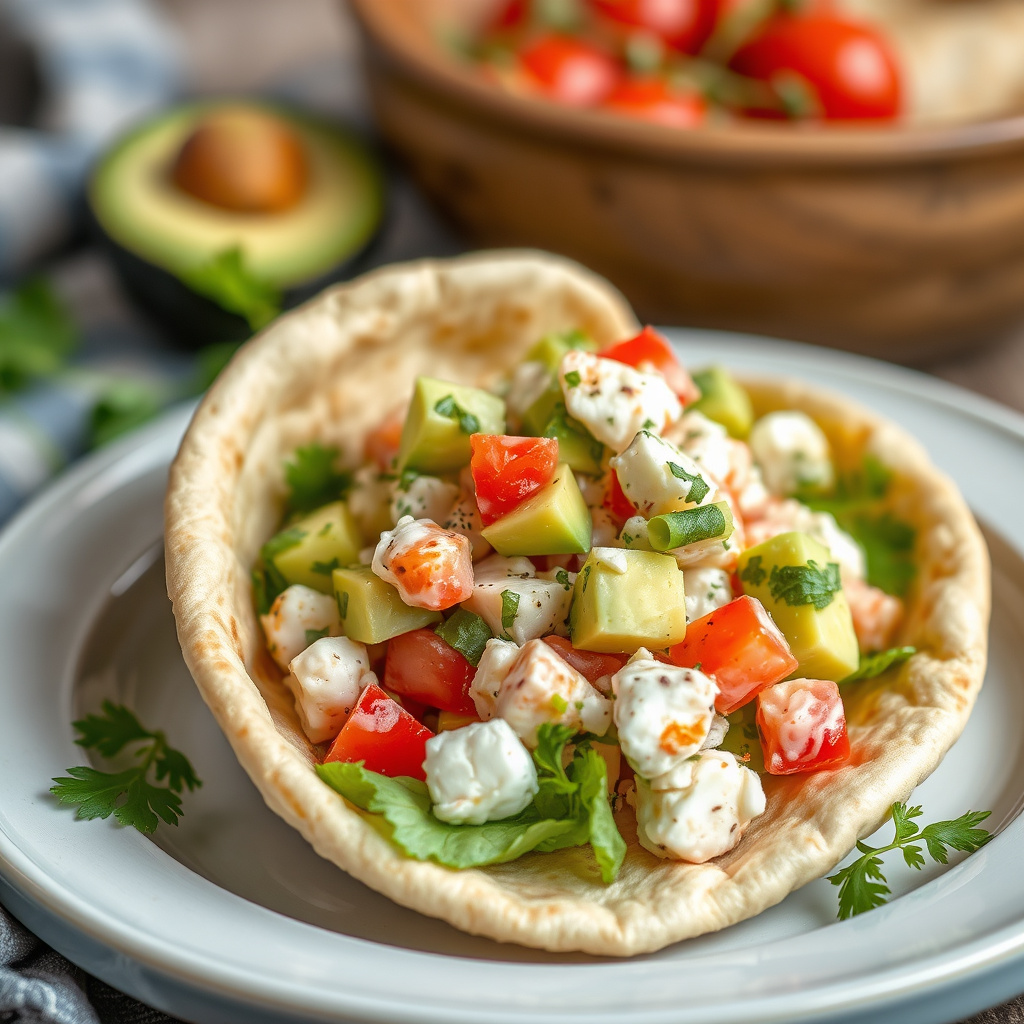 Kreps- og avokadosalat i pitabrød