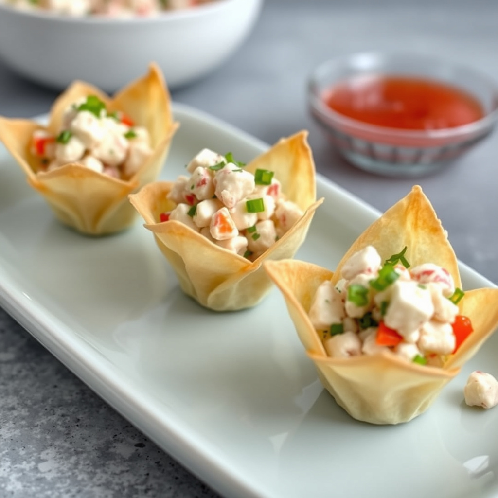 Krepsesalat i sprø wonton-skåler