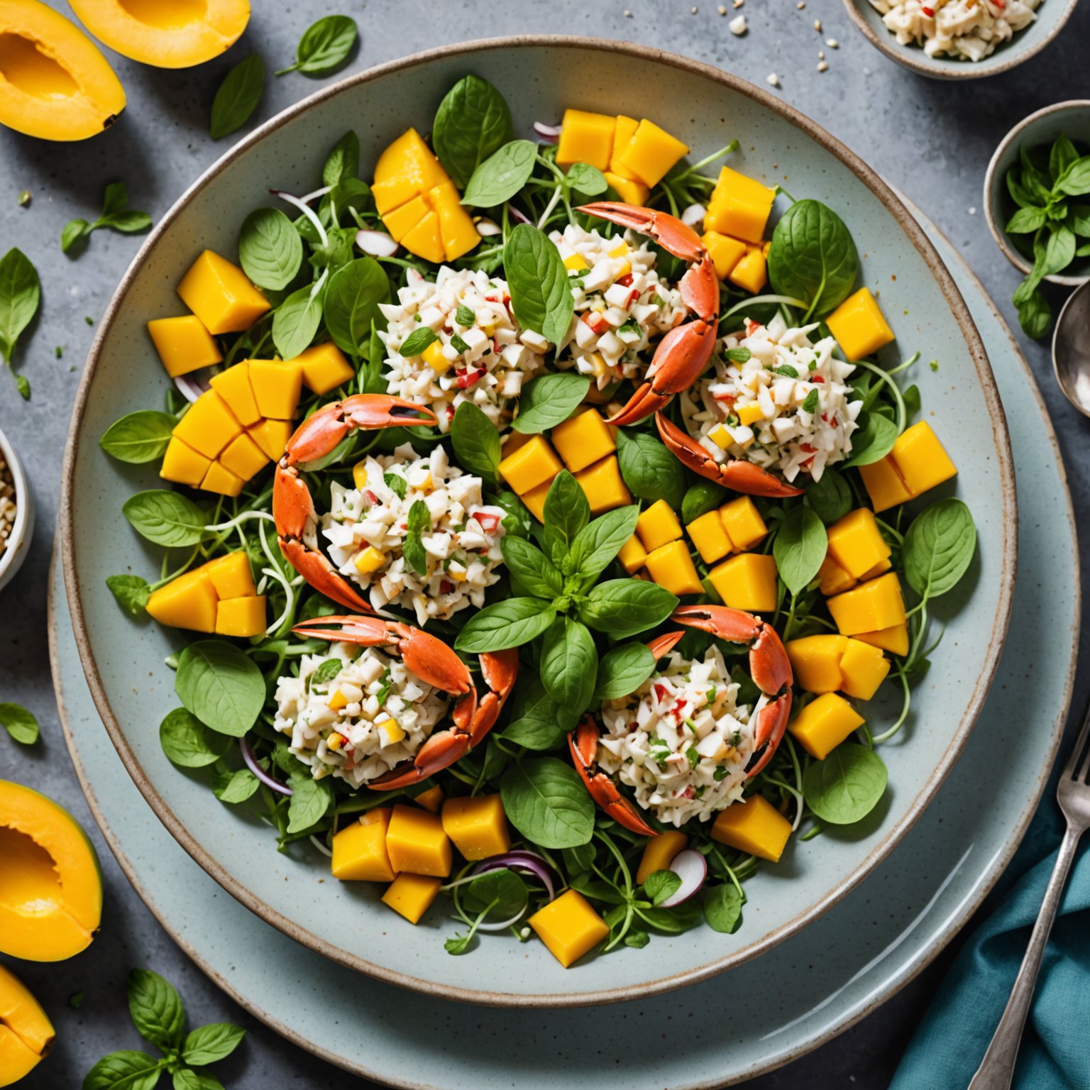 Krepsesalat med mango og mynte