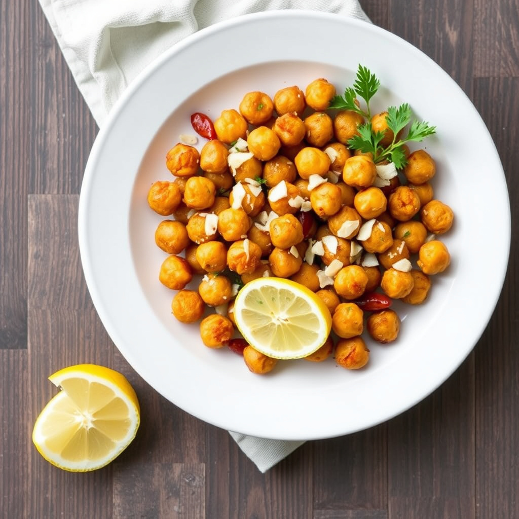 Krydrede kikerter med parmesan, sitron og mandler