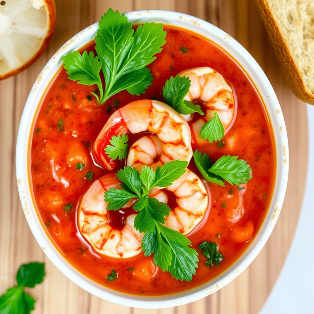 Krydret gazpacho med reker