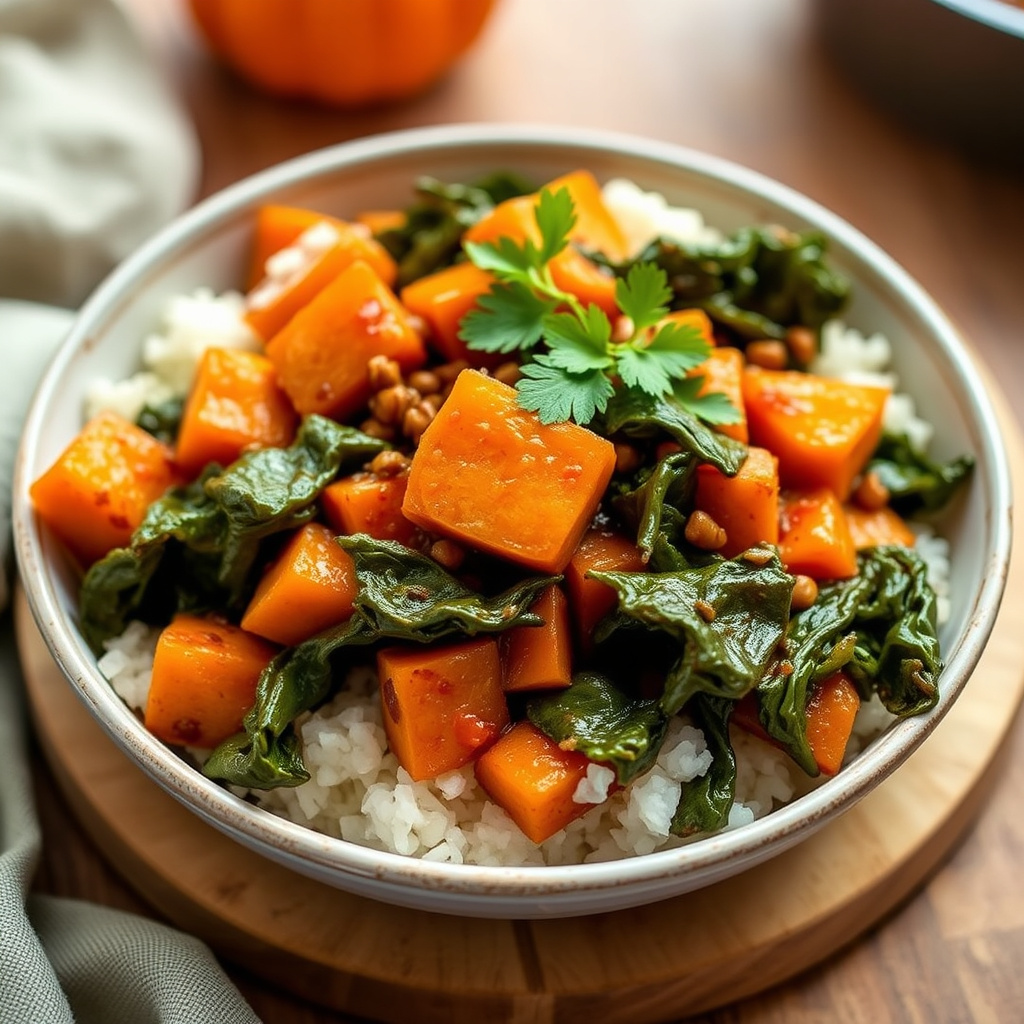 Krydret gresskar og collardkål