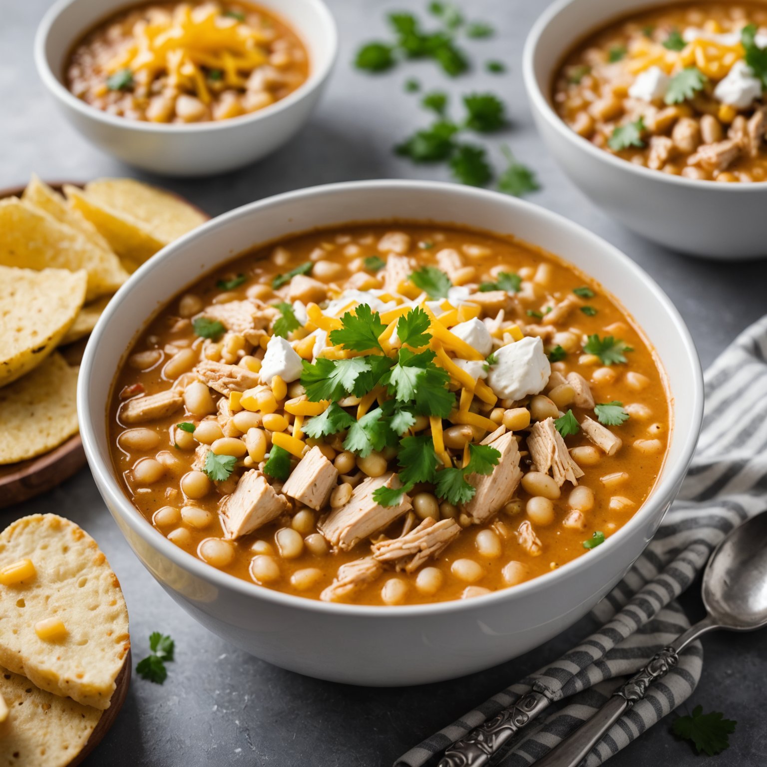 Krydret hvit kyllingchili med bønner