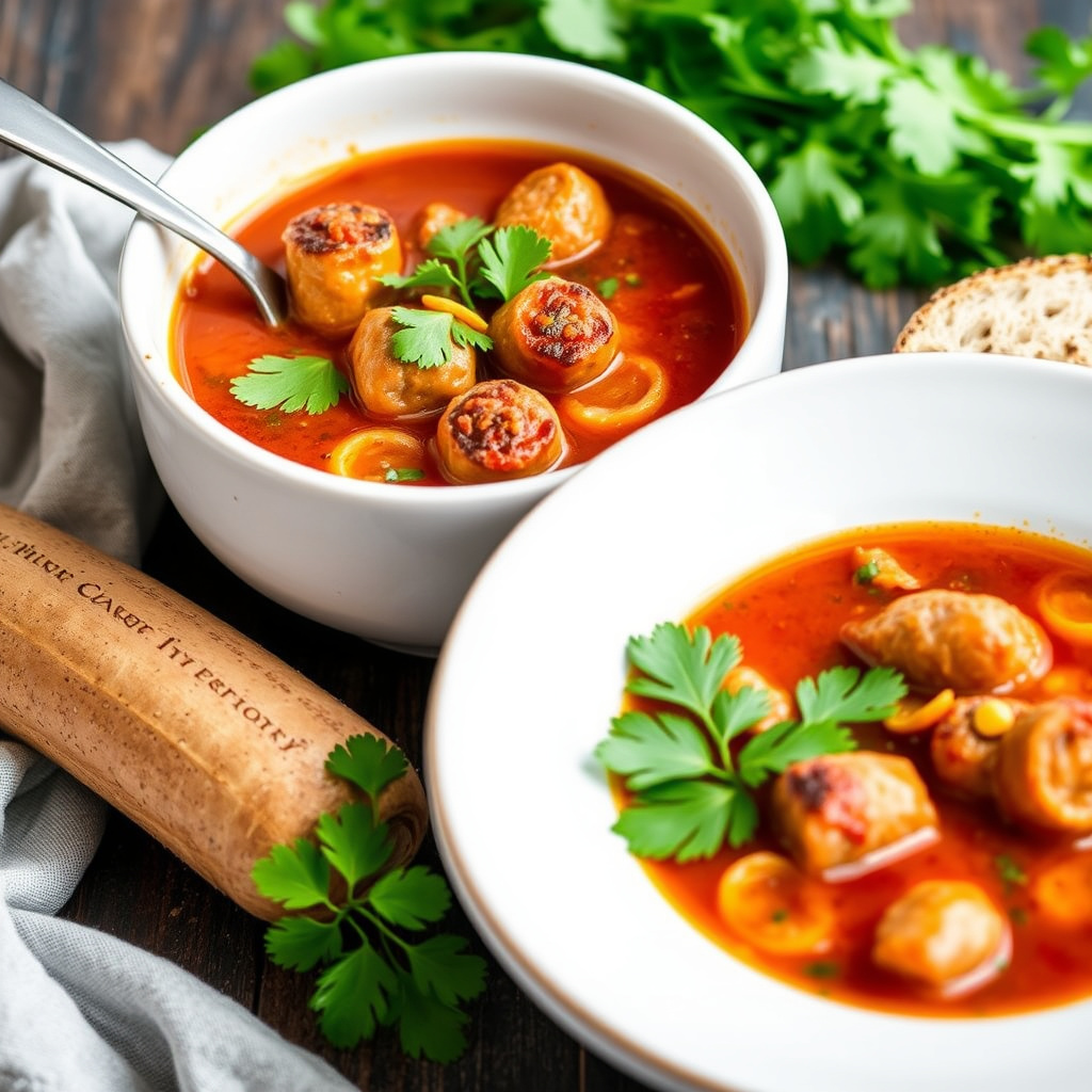 Krydret pølsesuppe med koriander