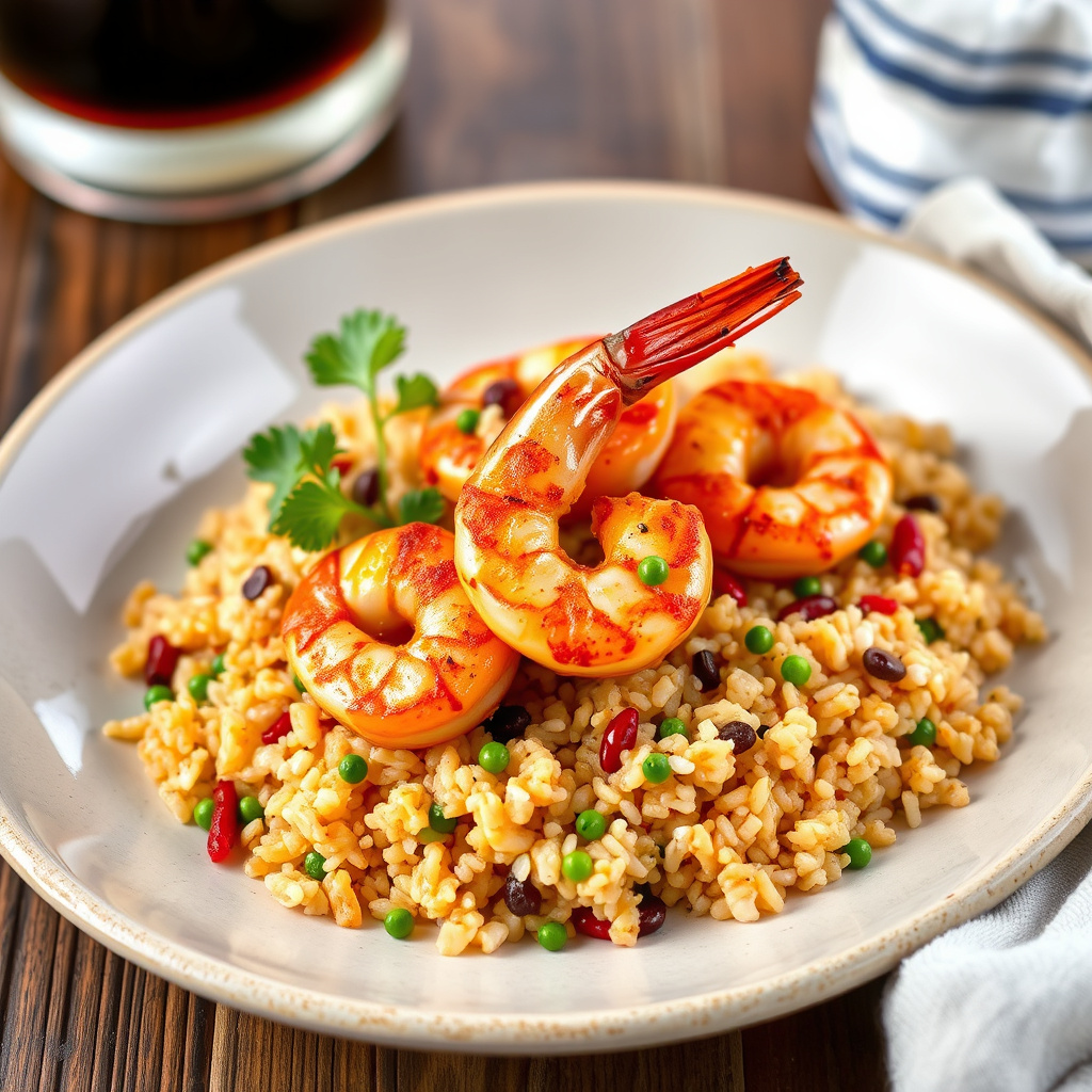 Krydret stekte reker på Mardi Gras-ris