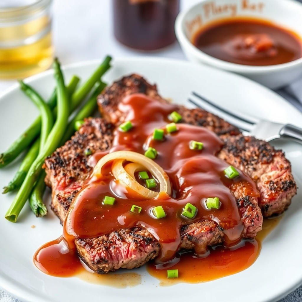 Krydret stripesteak med søt og krydret løksaus