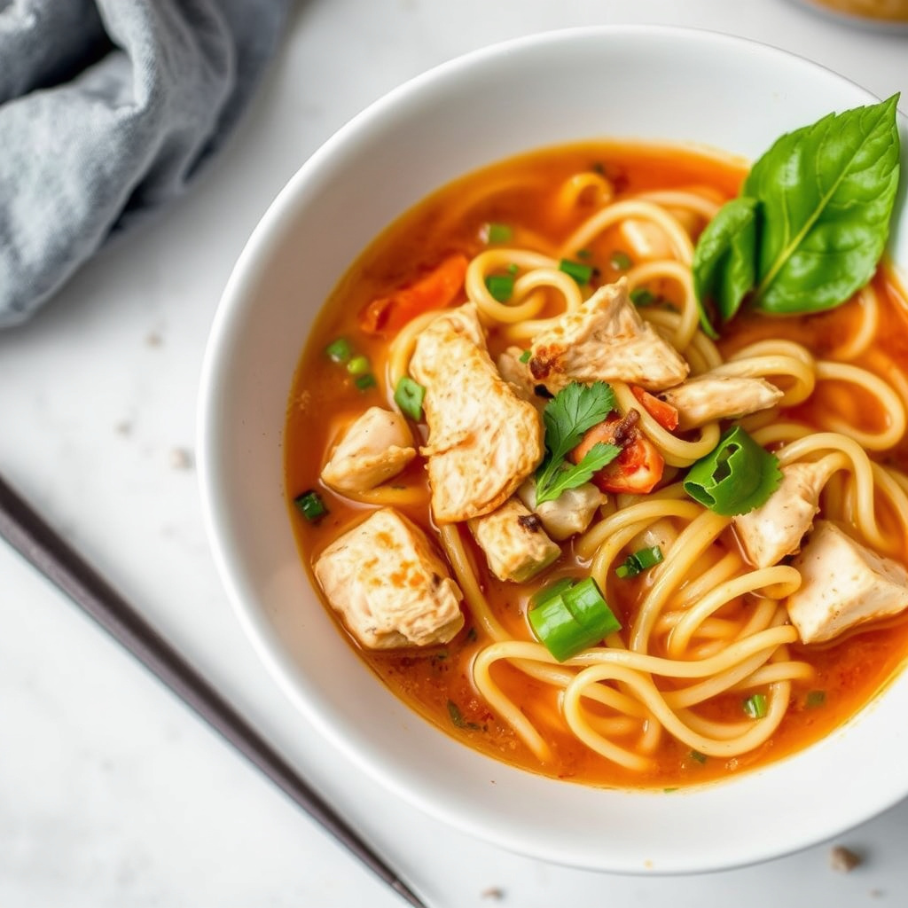 Krydret thailandsk kyllingsuppe med nudler