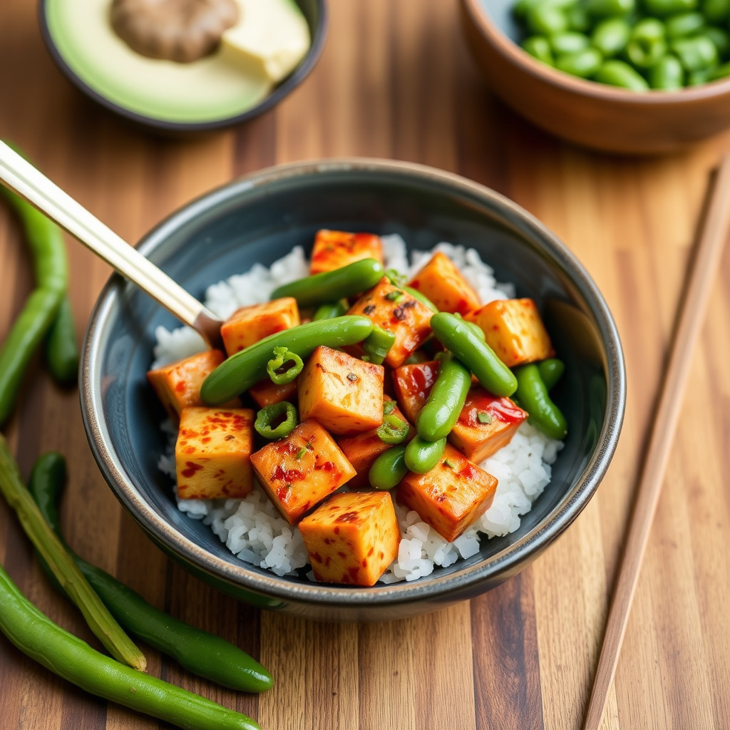 Krydret tofu og edamamebønner