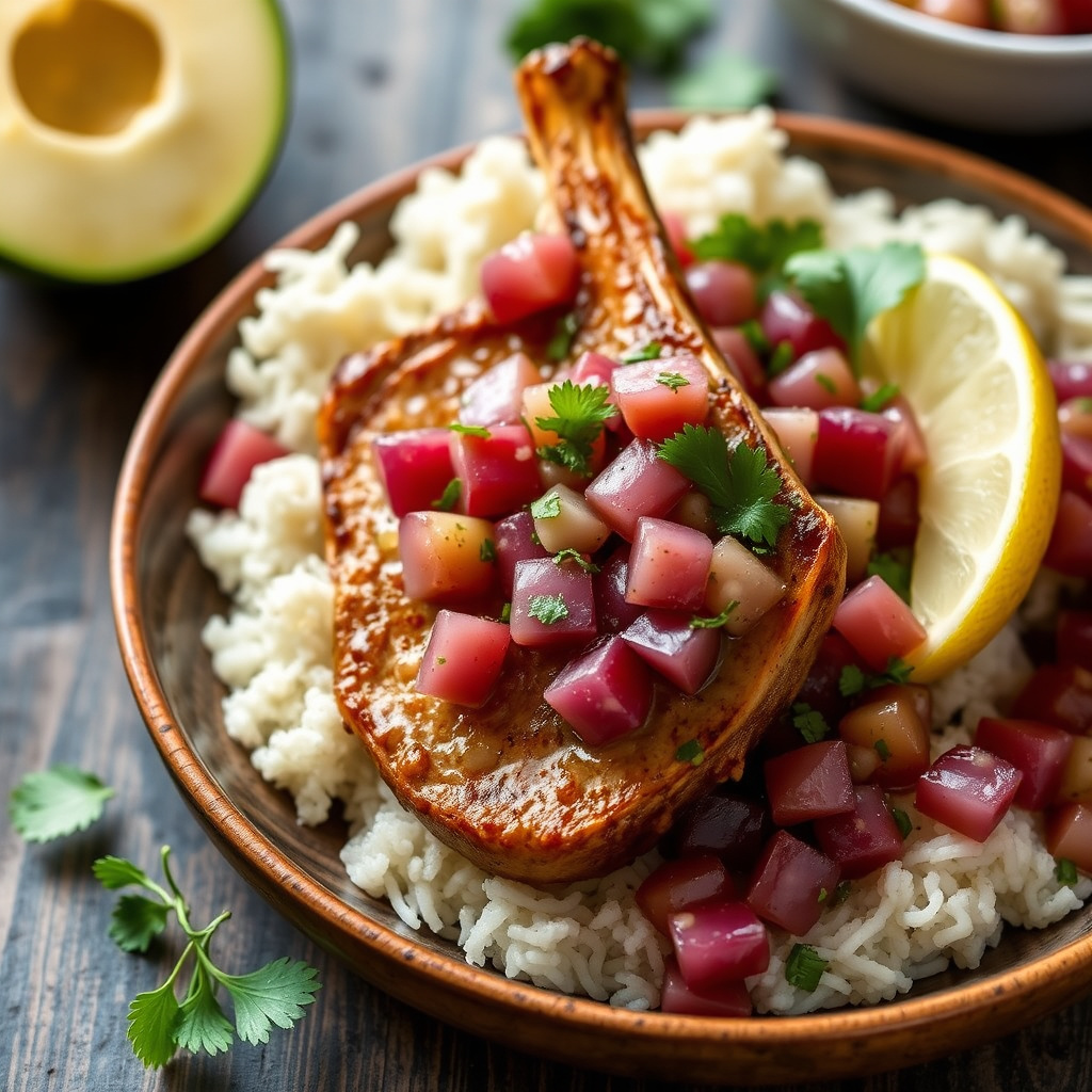 Spisskummen-lime svinekoteletter med druesalsa