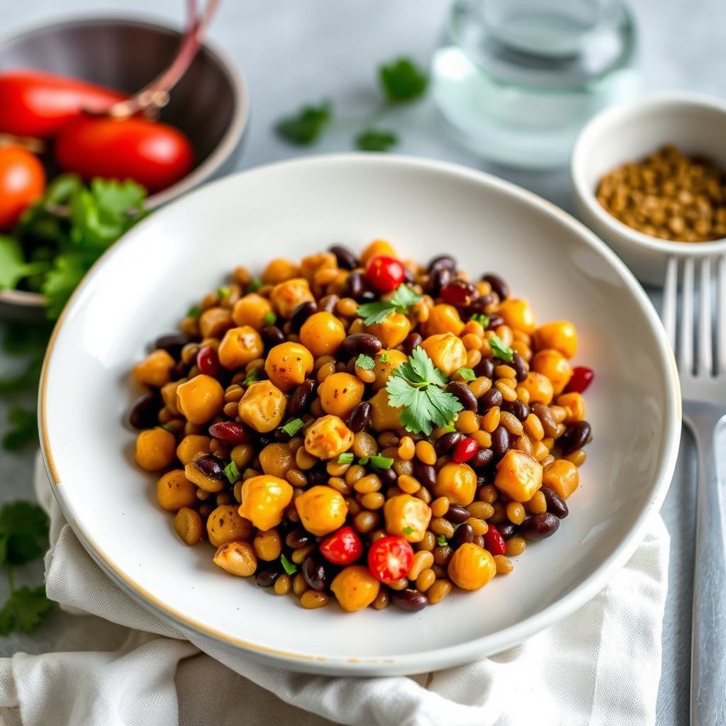 Kurkuma-ristede kikerter- og linse-salat