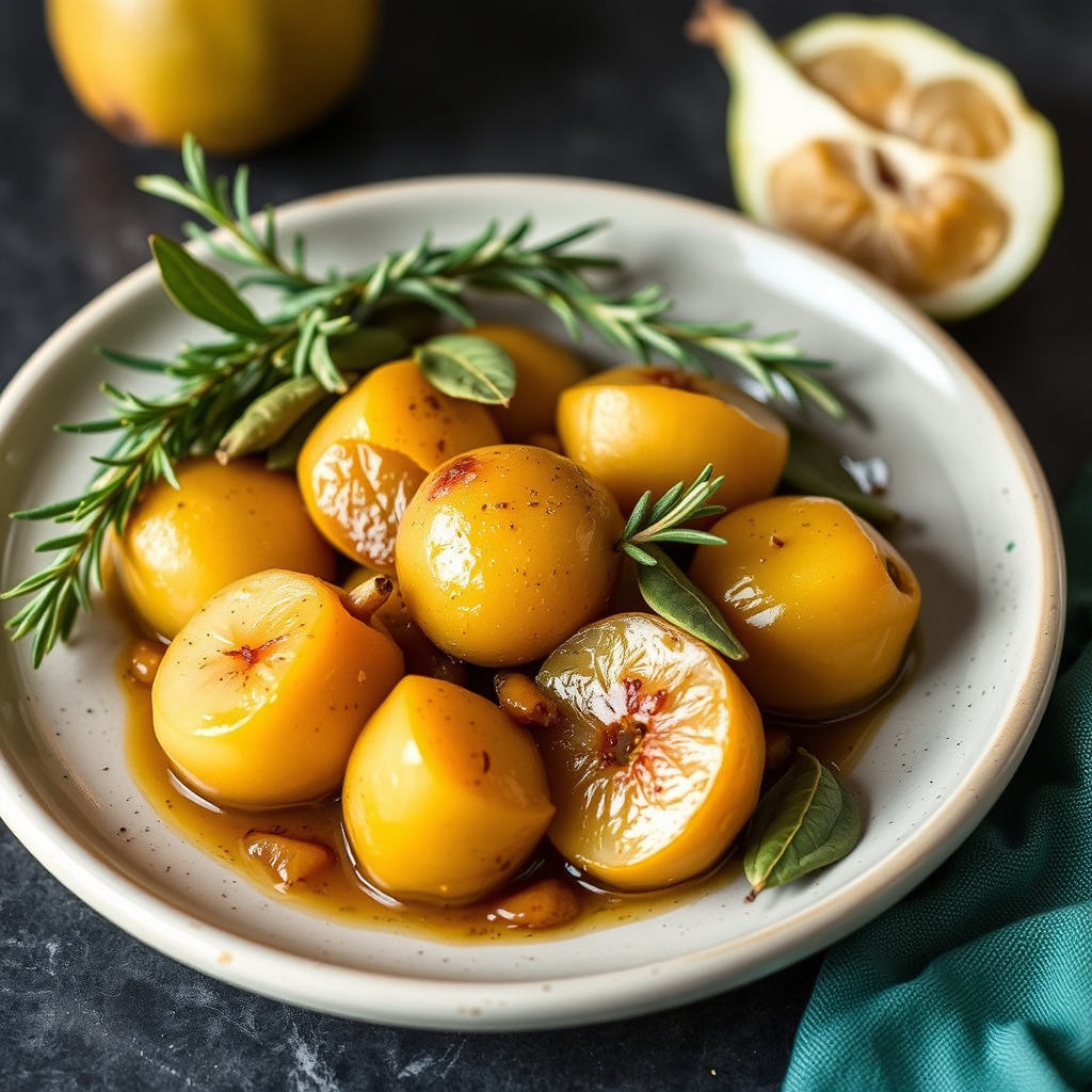Kvede med laurbærblad og rosmarin