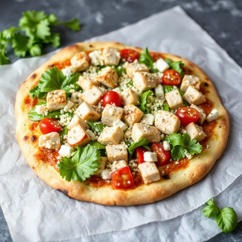 Grillet kylling Caesar-salatpizza