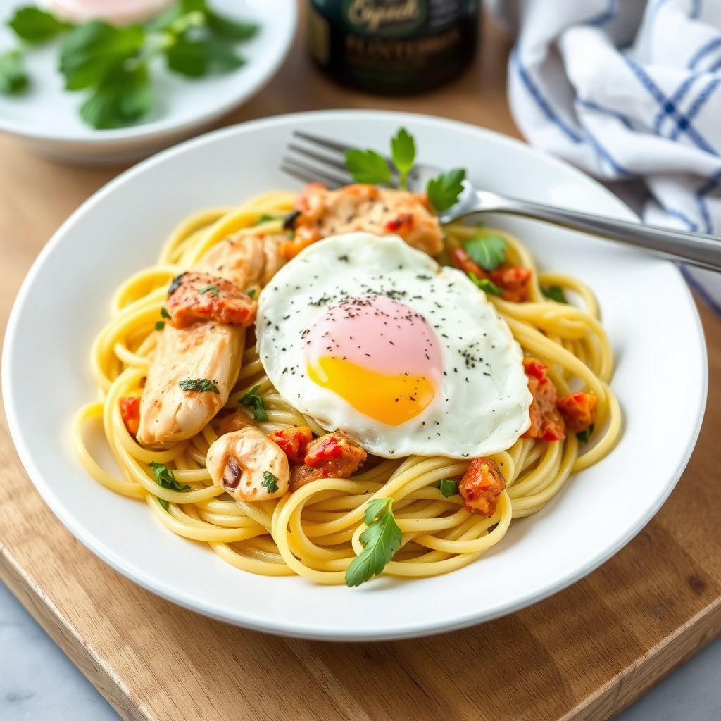 Kylling Francese og egg-tagliatelle