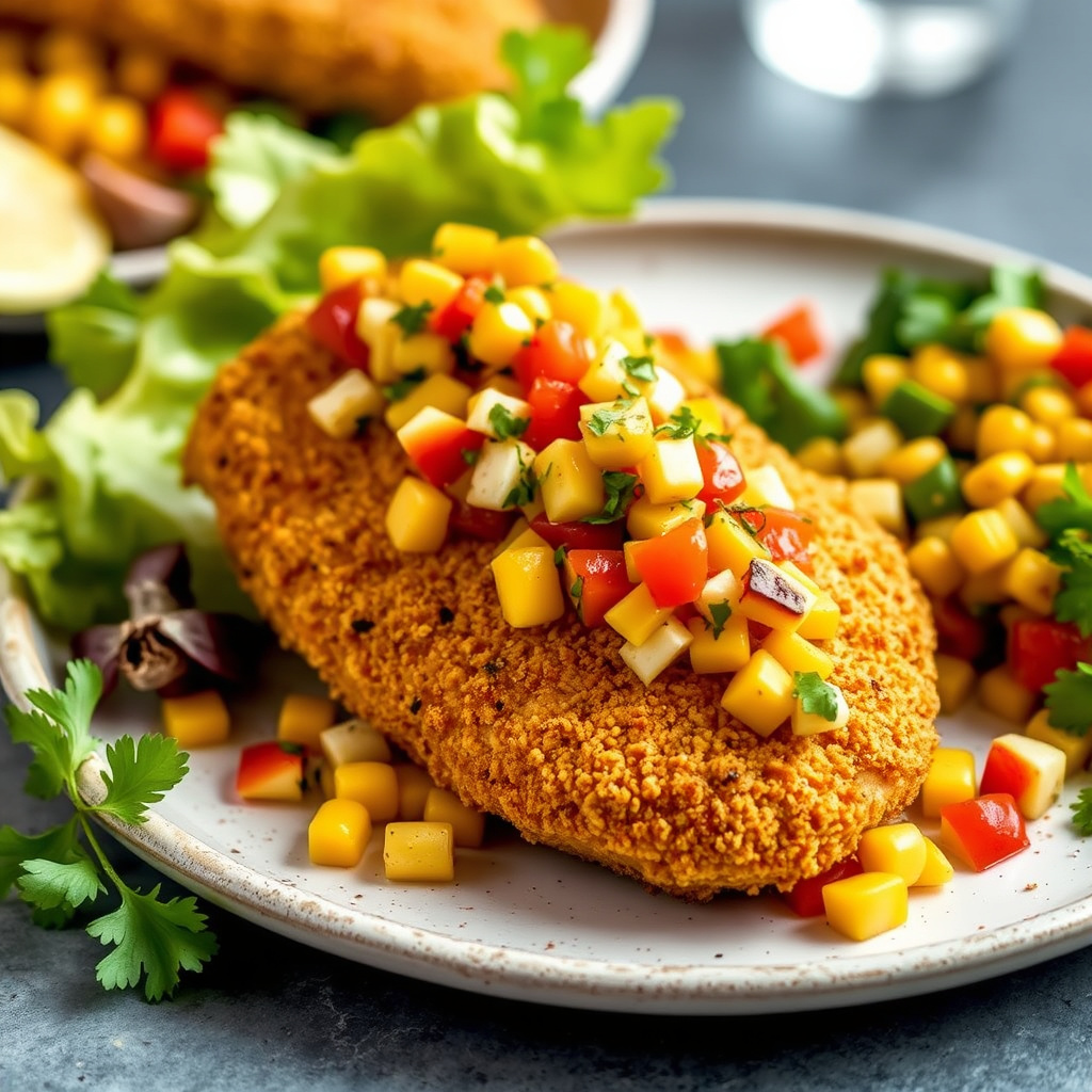 Kylling med maisbrødsmel og ristet mais-salsa