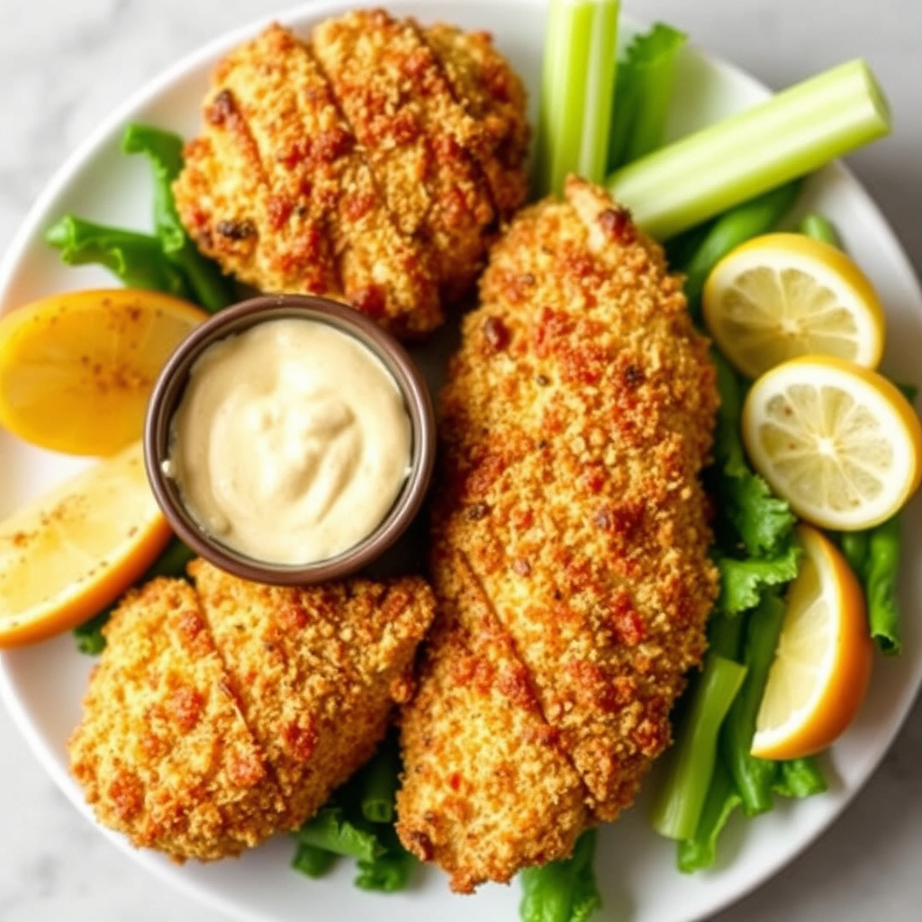 Kylling med parmesan-krust og kremet honning- og sennepsdipp