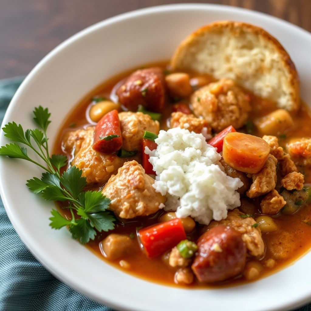 Kylling- og Andouille-gumbo