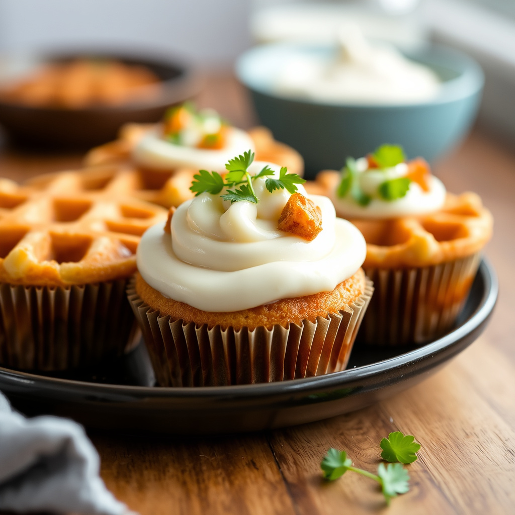 Kylling- og vaffelcupcakes med lønnesirupglasur