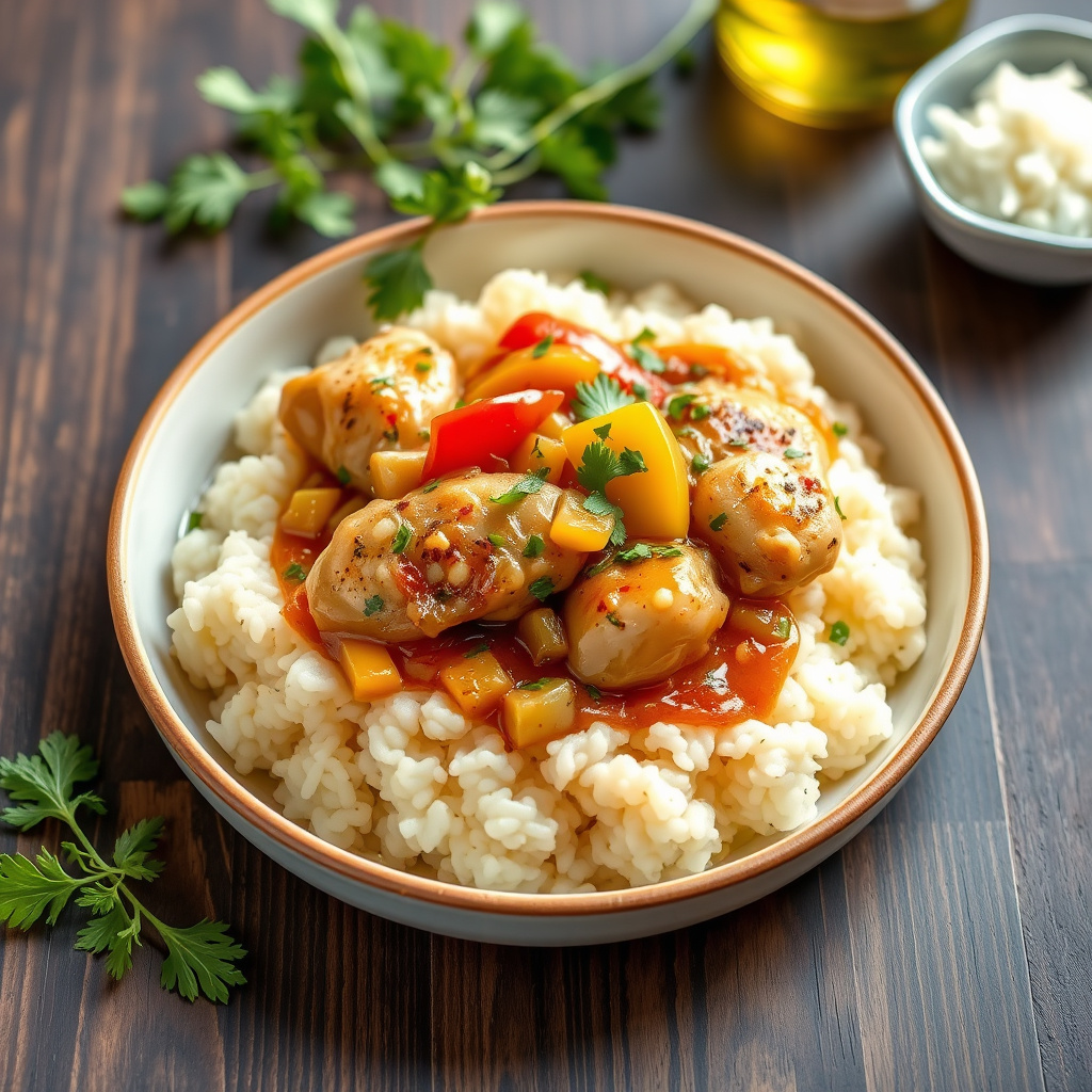 Kylling og paprika med løkkonfitte