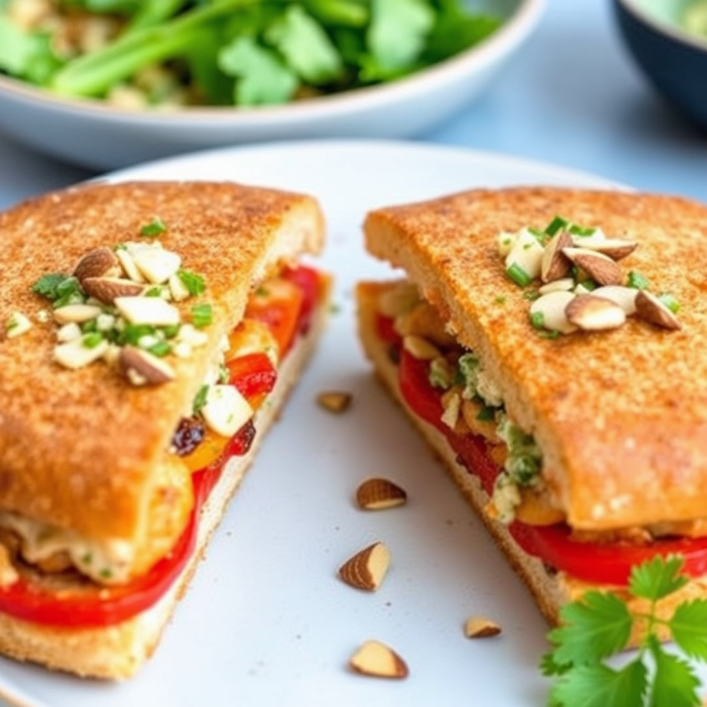 Kylling- og paprika-sandwich med koriander- og mandelrelish