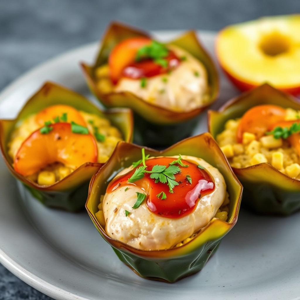 Kyllingbryst med glasert fersken, fennikel og maismuffins
