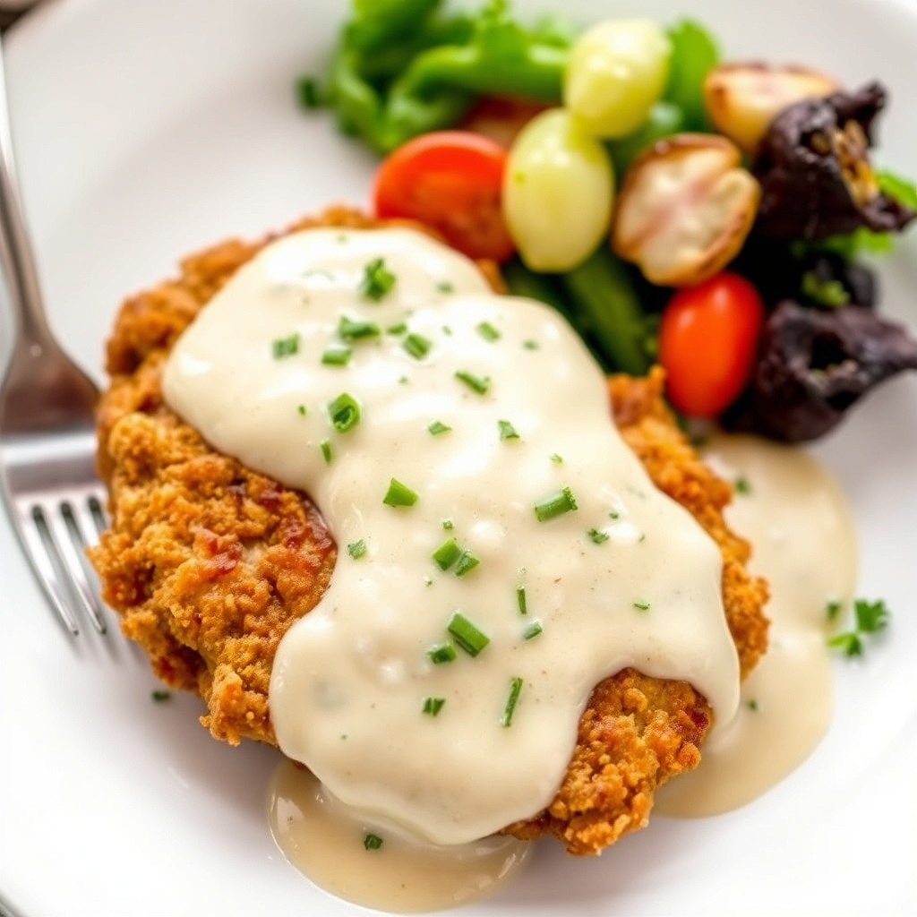 Kyllingfritert biff med kremet saus