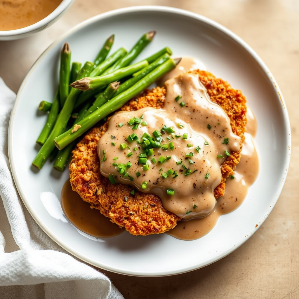 Kyllingfritert biff med pepperkremet saus