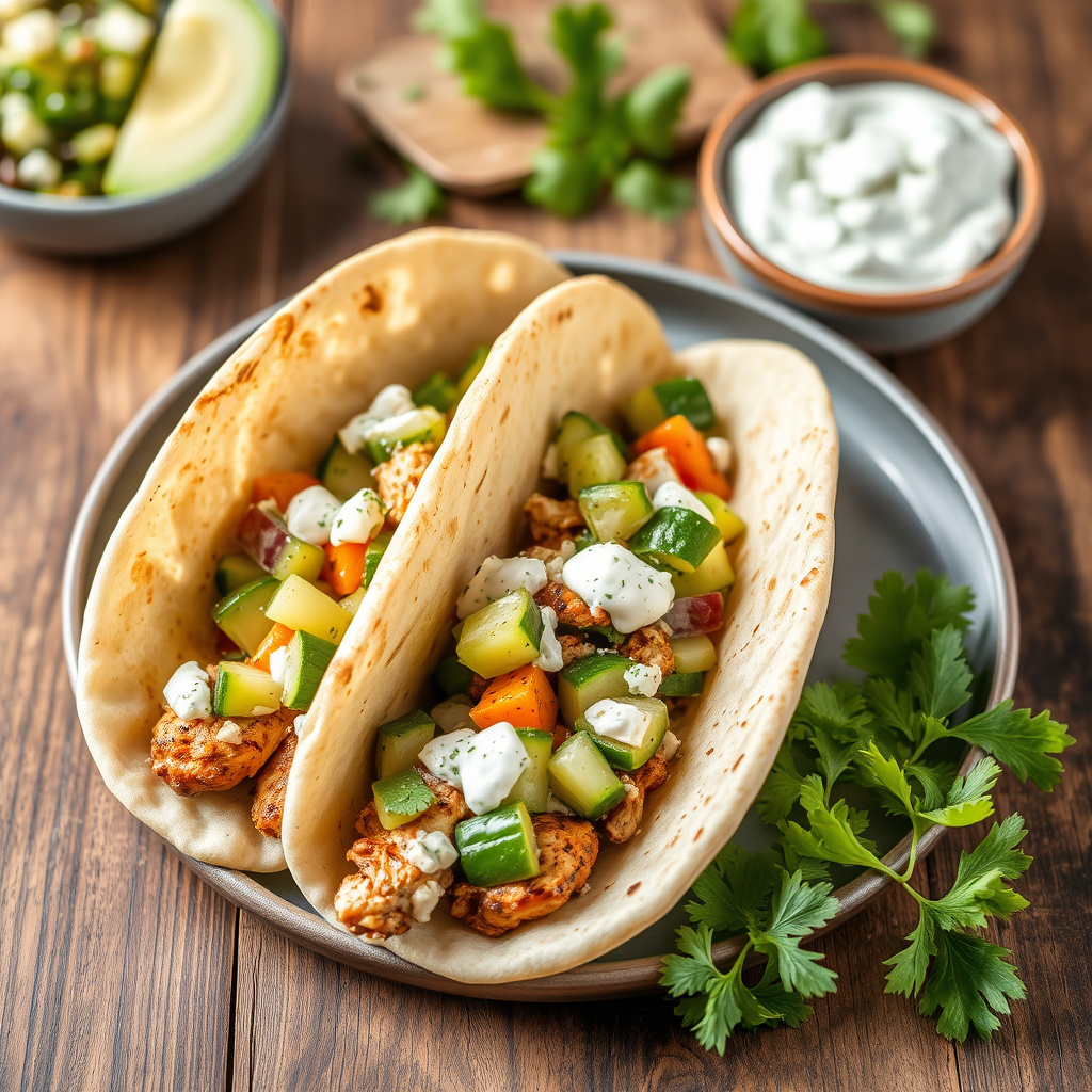 Kyllinggyro med agurksalsa og tsatsiki