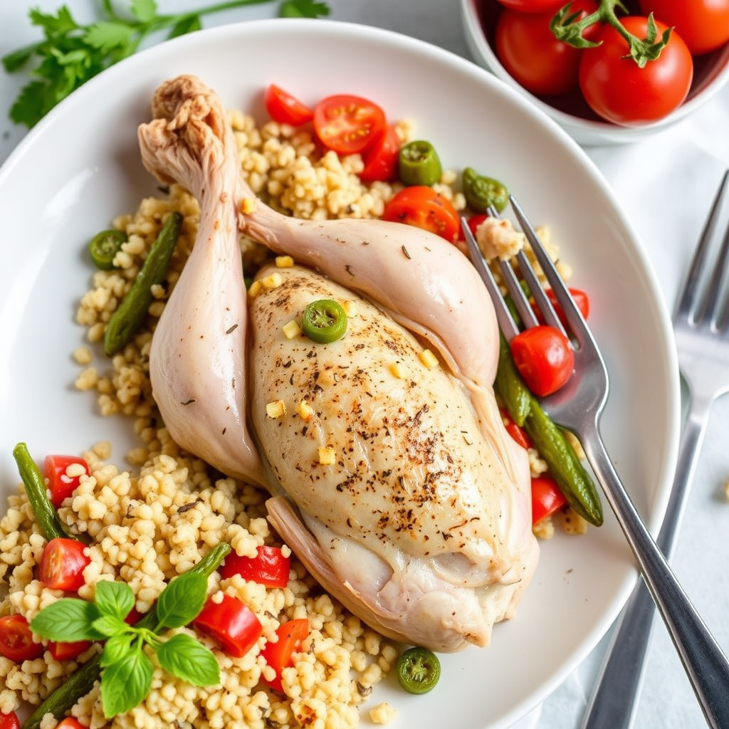 Kyllinglår fylt med couscous, okra og tomater