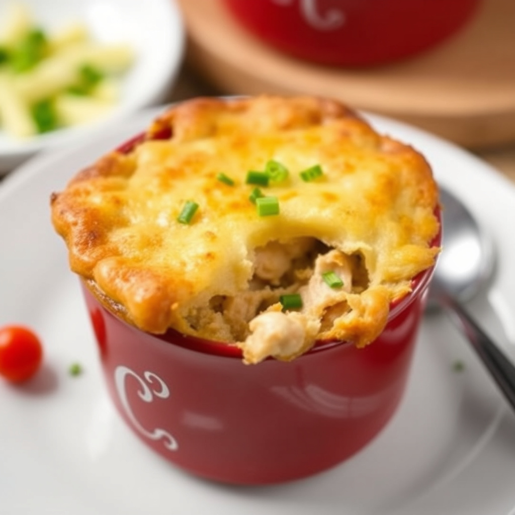 Kremet kyllingpai i kopp med kjeks