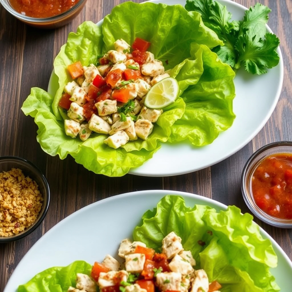 Kyllingsalat med urted chutney på salatblad