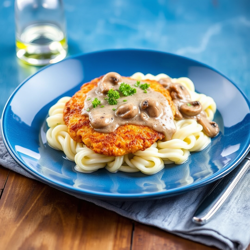Kyllingschnitzel med soppsaus