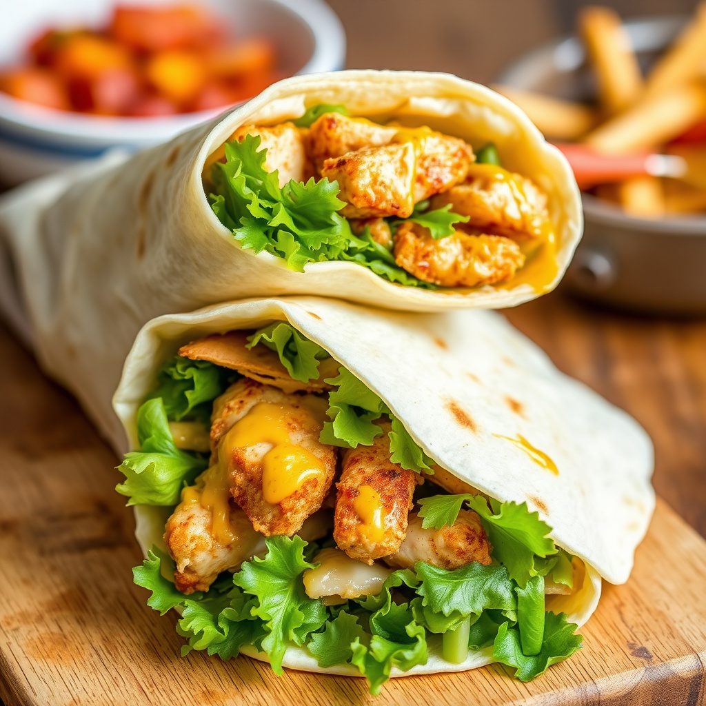 Kyllingstrips-wrap med søt sennep